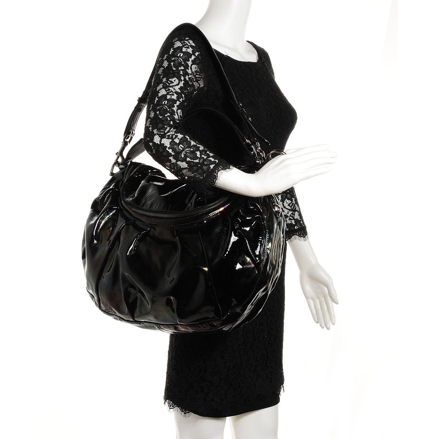 Gucci Iridescent Patent Medium Icon Bit Shoulder Bag Black 2 of 8