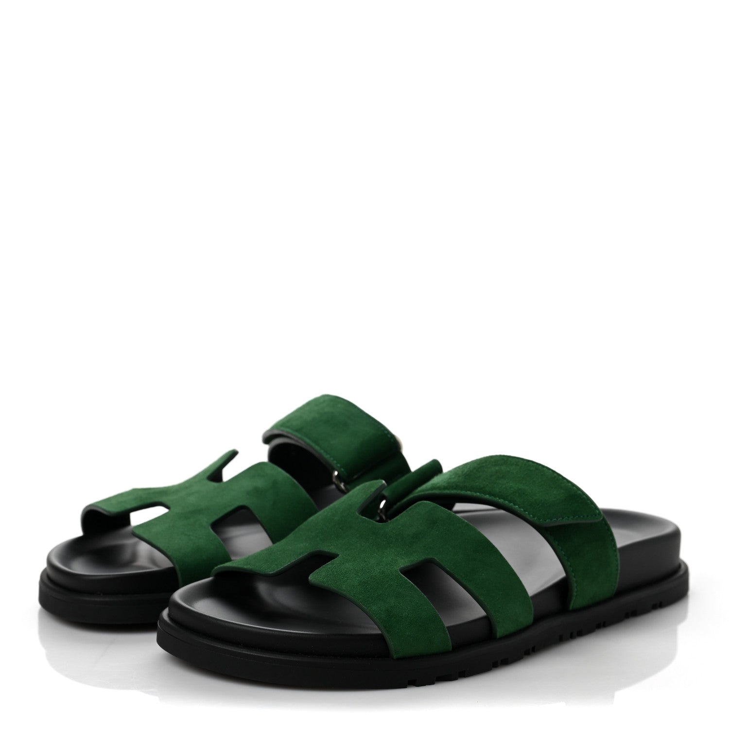 Hermes Suede Goatskin Womens Chypre Sandals 37 Vert Electrique 3 of 10