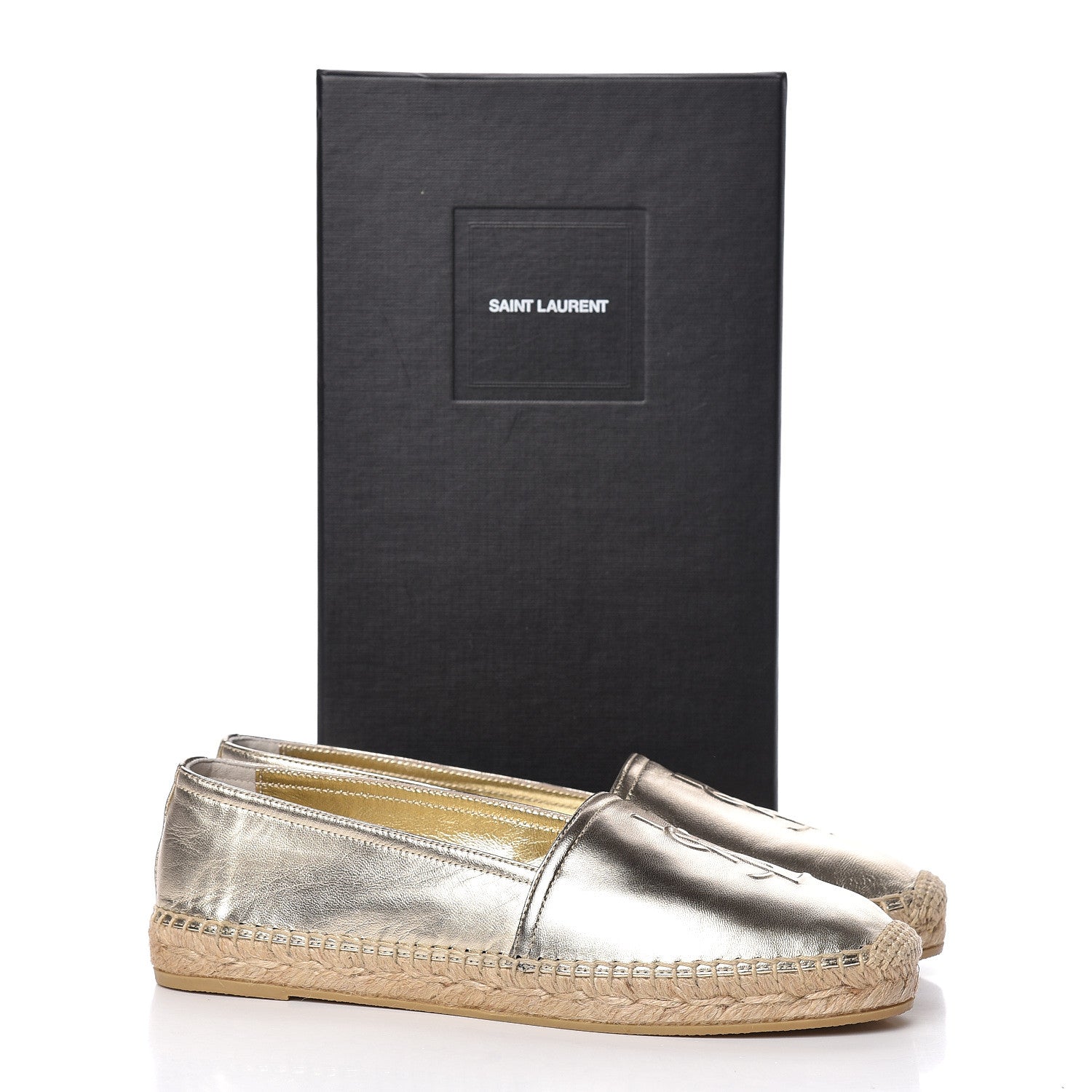 Saint Laurent Metallic Lambskin Monogram Espadrilles 38.5 Gold 11 of 11