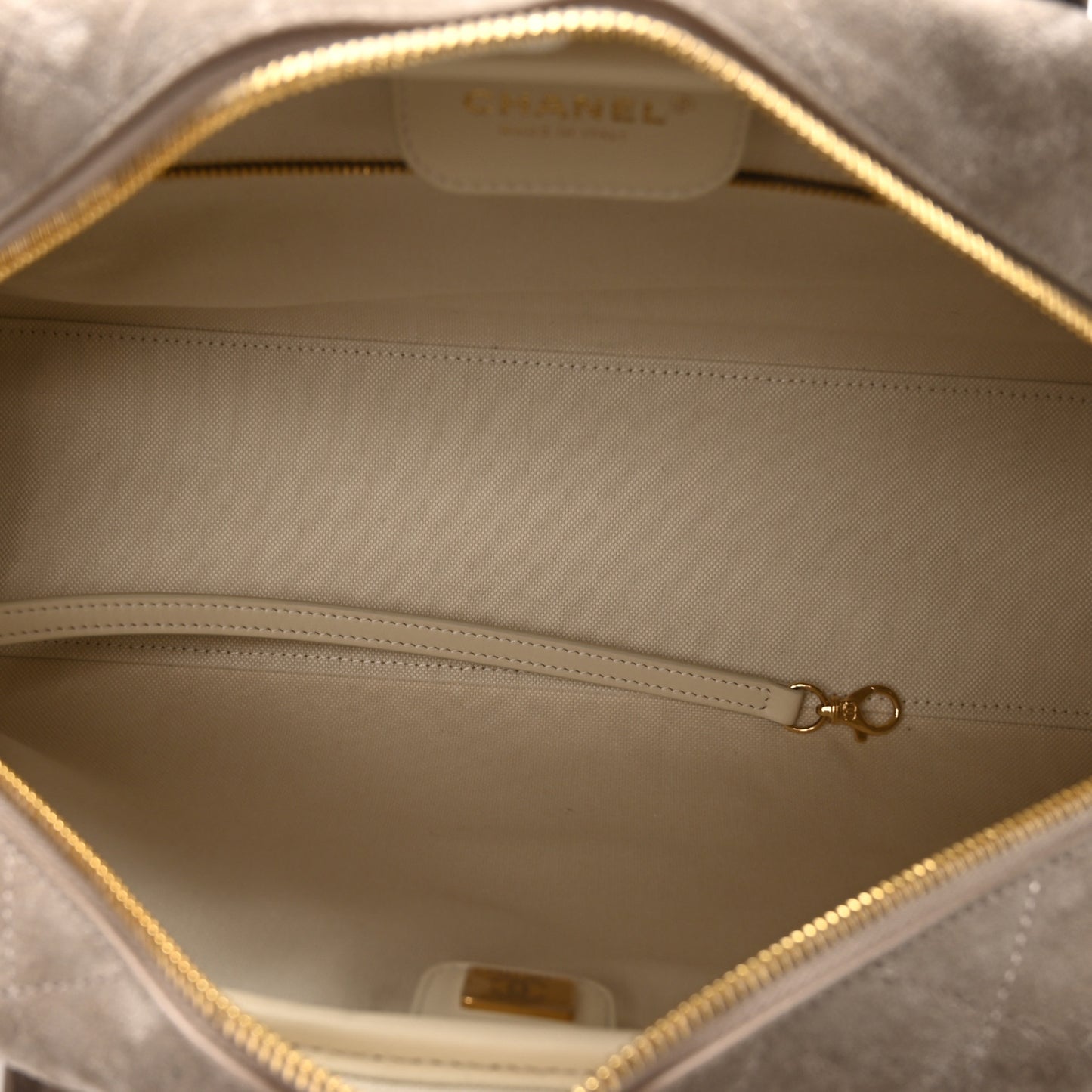 Suede Calfskin Large Perfect Bowling Bag Dark Beige