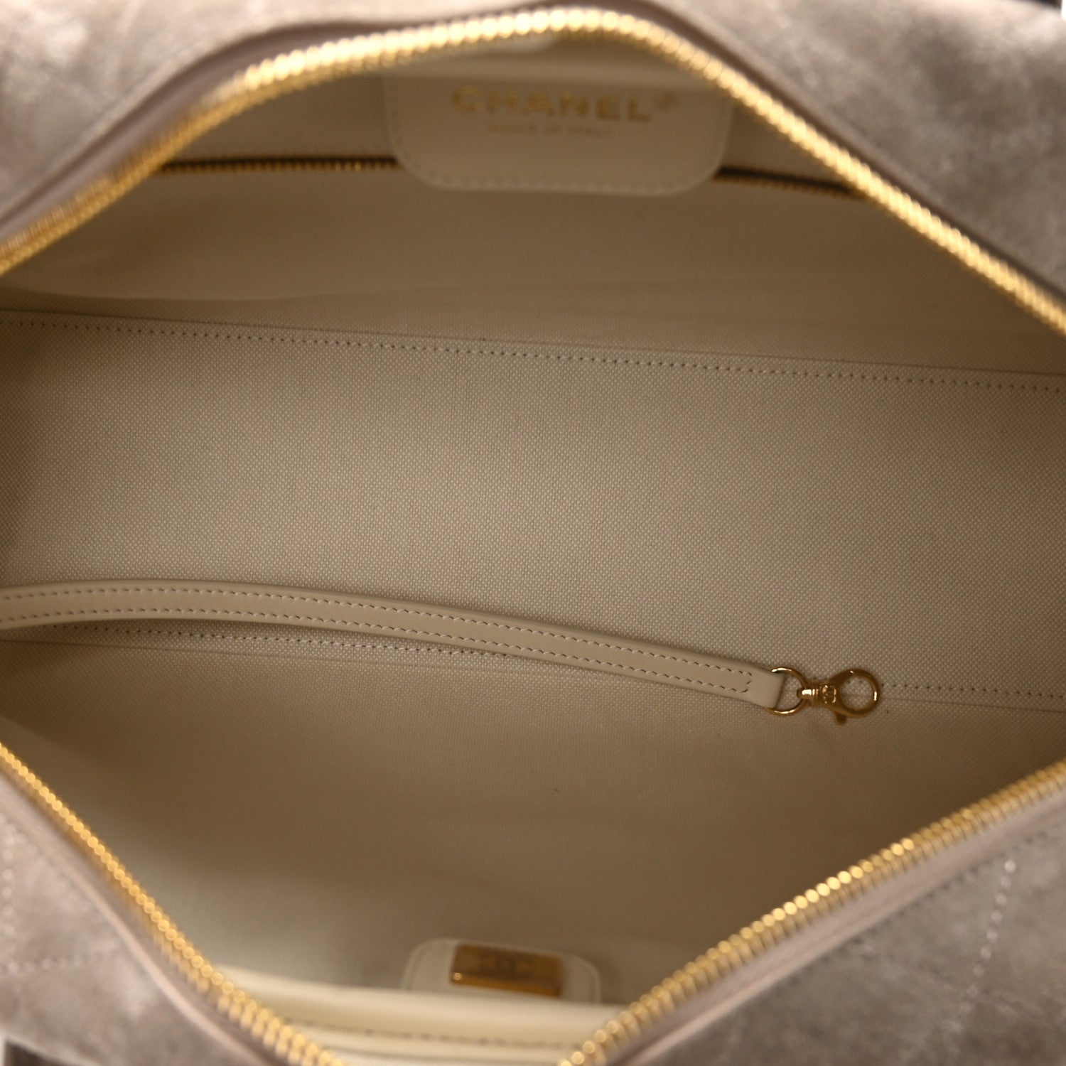 Chanel Suede Calfskin Large Perfect Bowling Bag Dark Beige 5 of 11