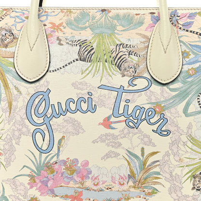 Gucci New Shangai Calfskin Tiger Savanah Textured Calfskin Medium Tote Chalky White Multicolor 8 of 20