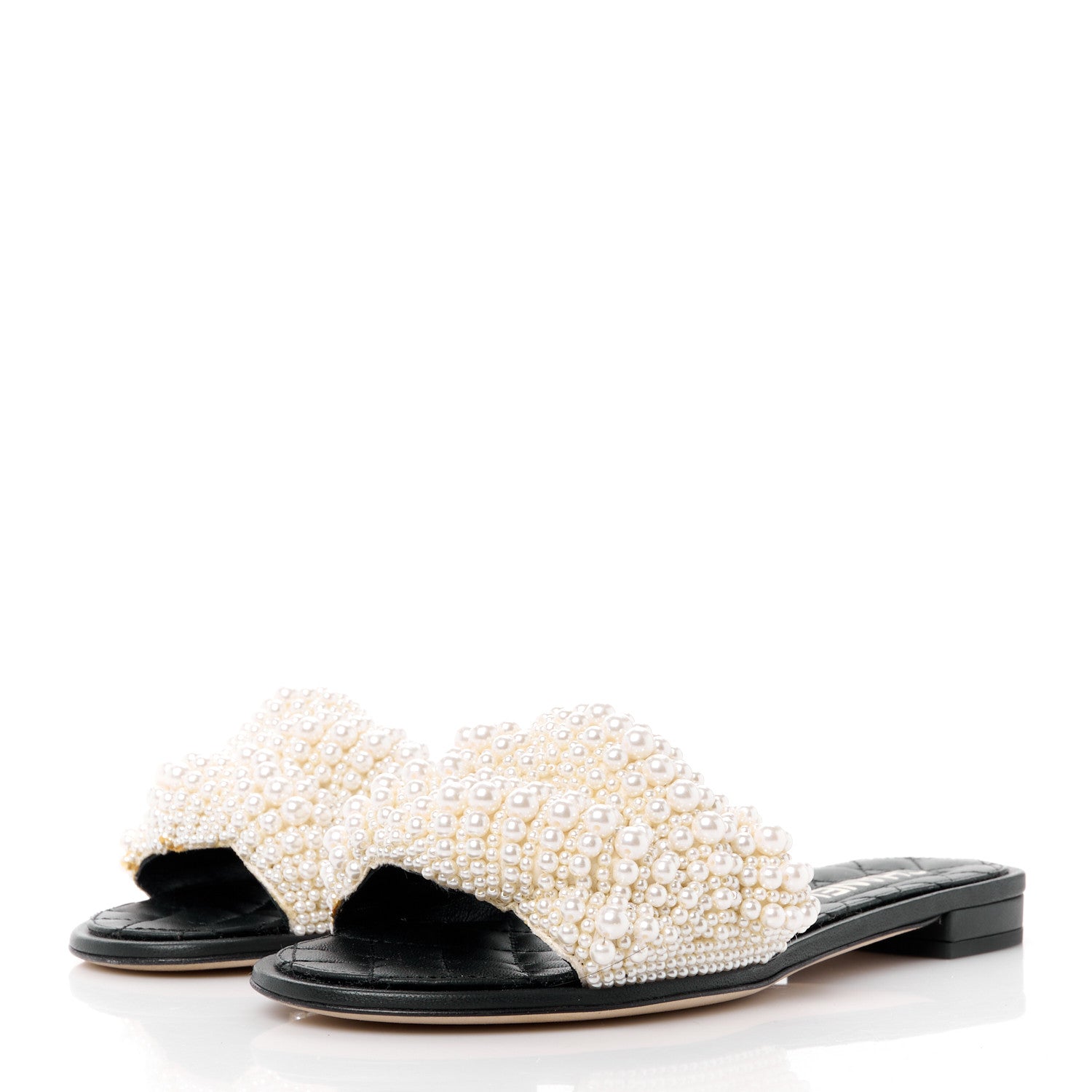 Chanel Fantasy Calfskin Pearl Cord CC Mules 38 Ivory Black 3 of 11