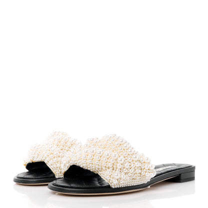 Chanel Fantasy Calfskin Pearl Cord CC Mules 38 Ivory Black 3 of 11