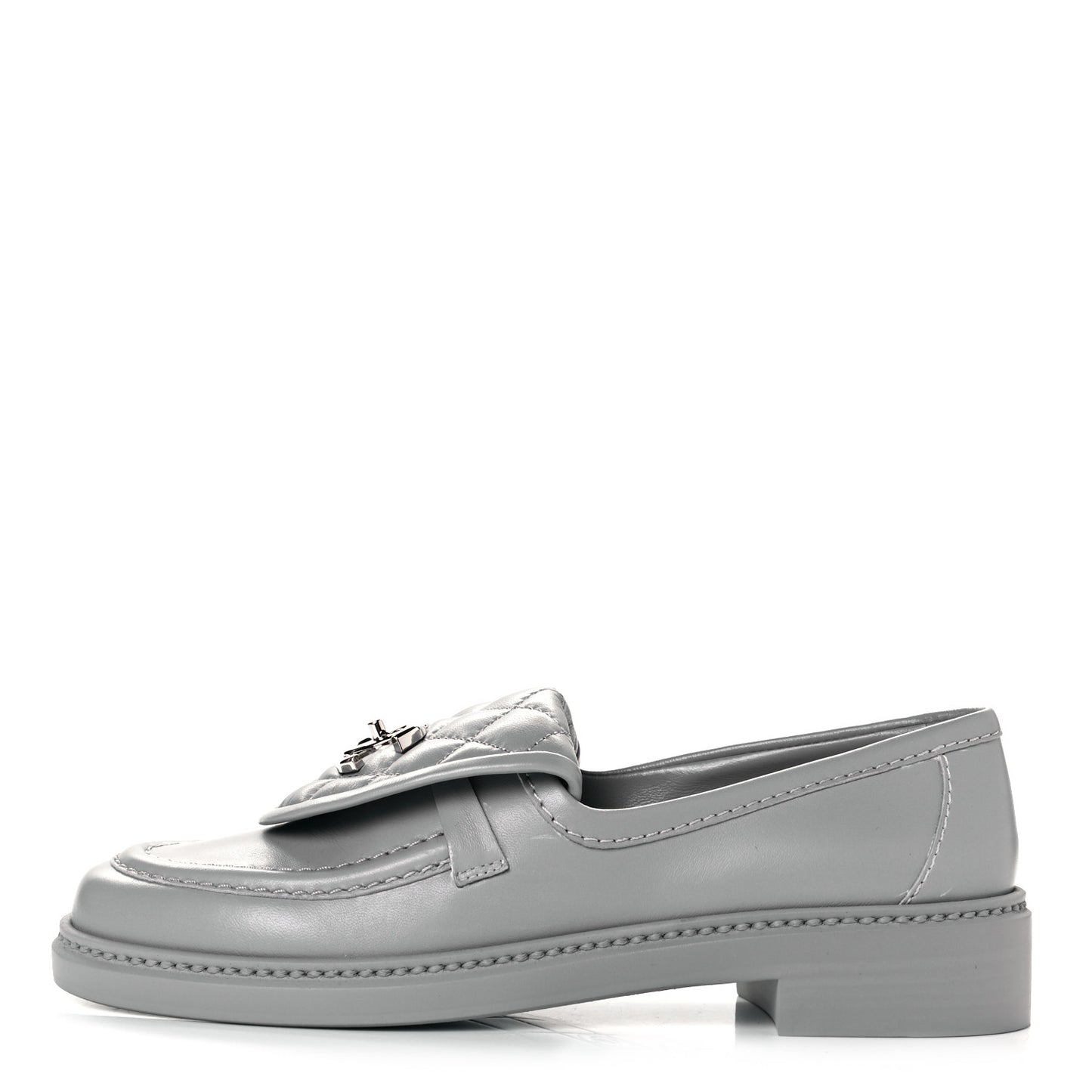 Lambskin Quilted CC Turnlock Loafers 36.5 Grey