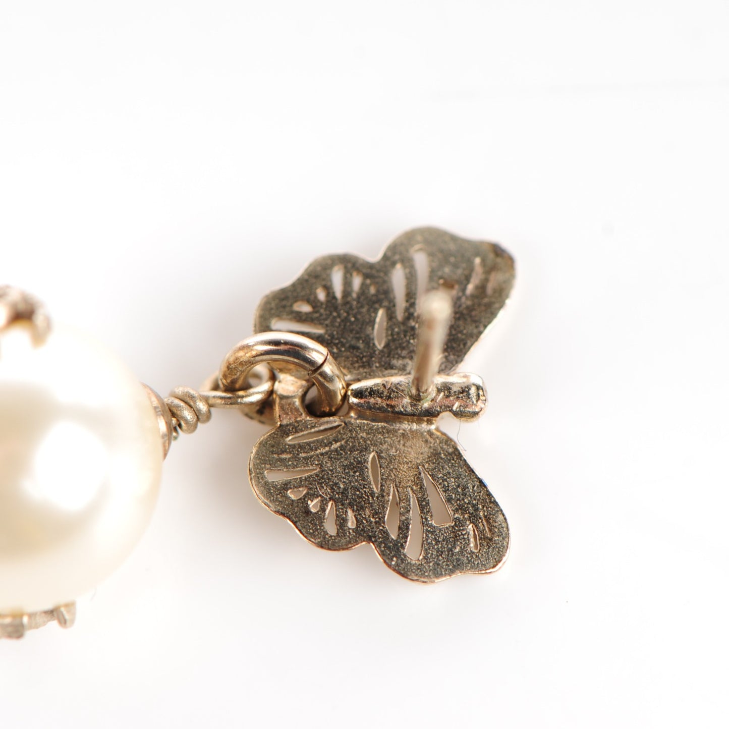 Pearl Crystal CC Butterfly Drop Earrings Gold
