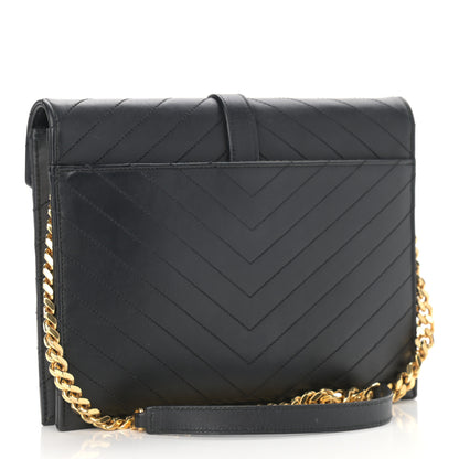 Saint Laurent Calfskin Matelasse Chevron Medium Monogram Satchel Black 3 of 16