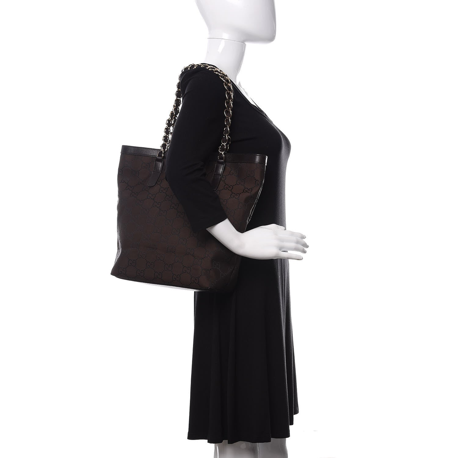 Gucci Nylon Monogram Chain Bucket Tote Brown 2 of 10