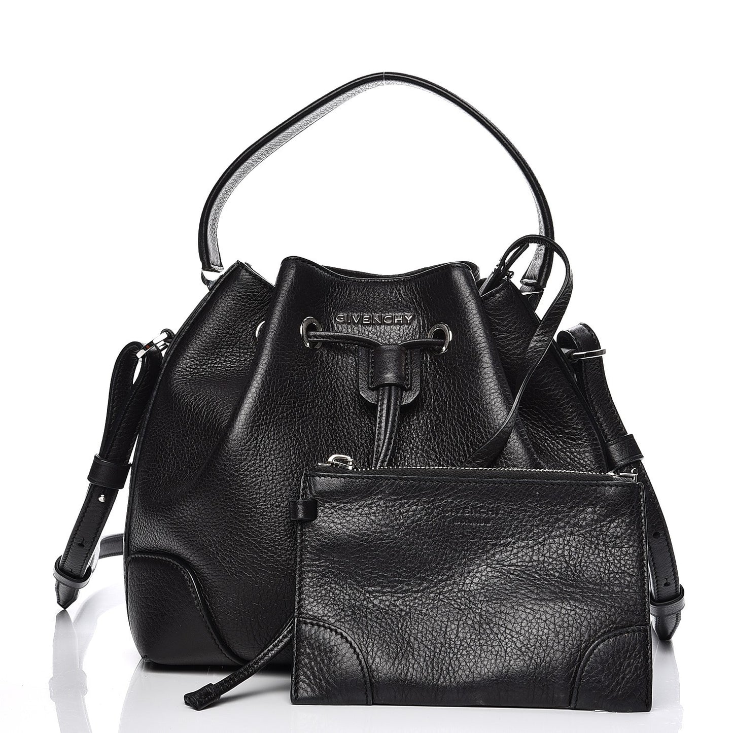 Calfskin Small Lucrezia Drawstring Bucket Bag Black