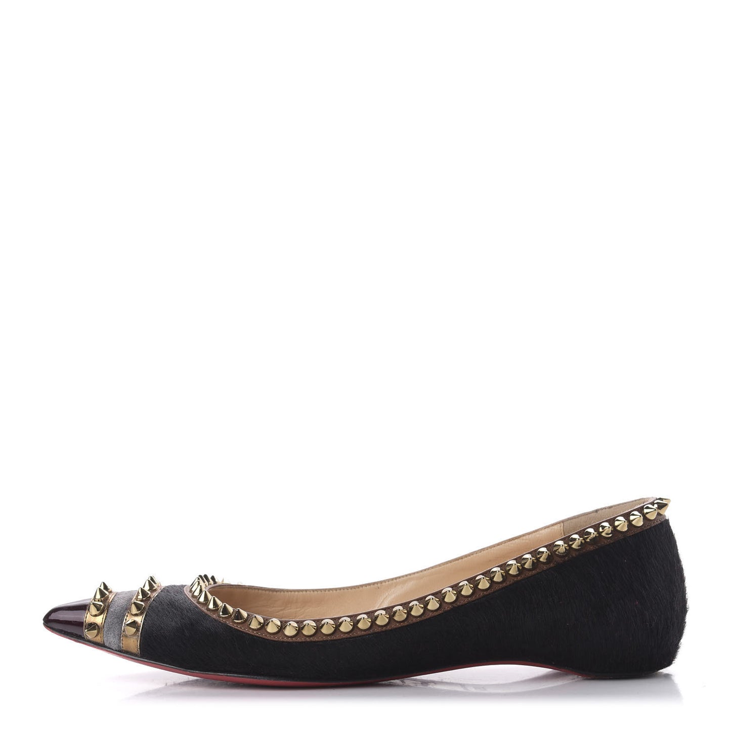 Calf Hair Patent Veau Velours Spiked Malabar Hill Flats 35.5 Black