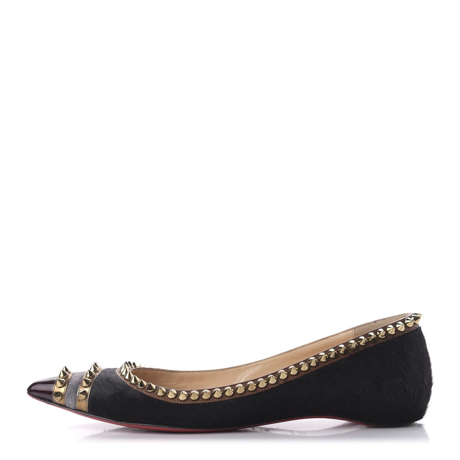 Christian Louboutin Calf Hair Patent Veau Velours Spiked Malabar Hill Flats 35.5 Black 1 of 8