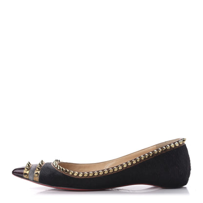 Christian Louboutin Calf Hair Patent Veau Velours Spiked Malabar Hill Flats 35.5 Black 1 of 8