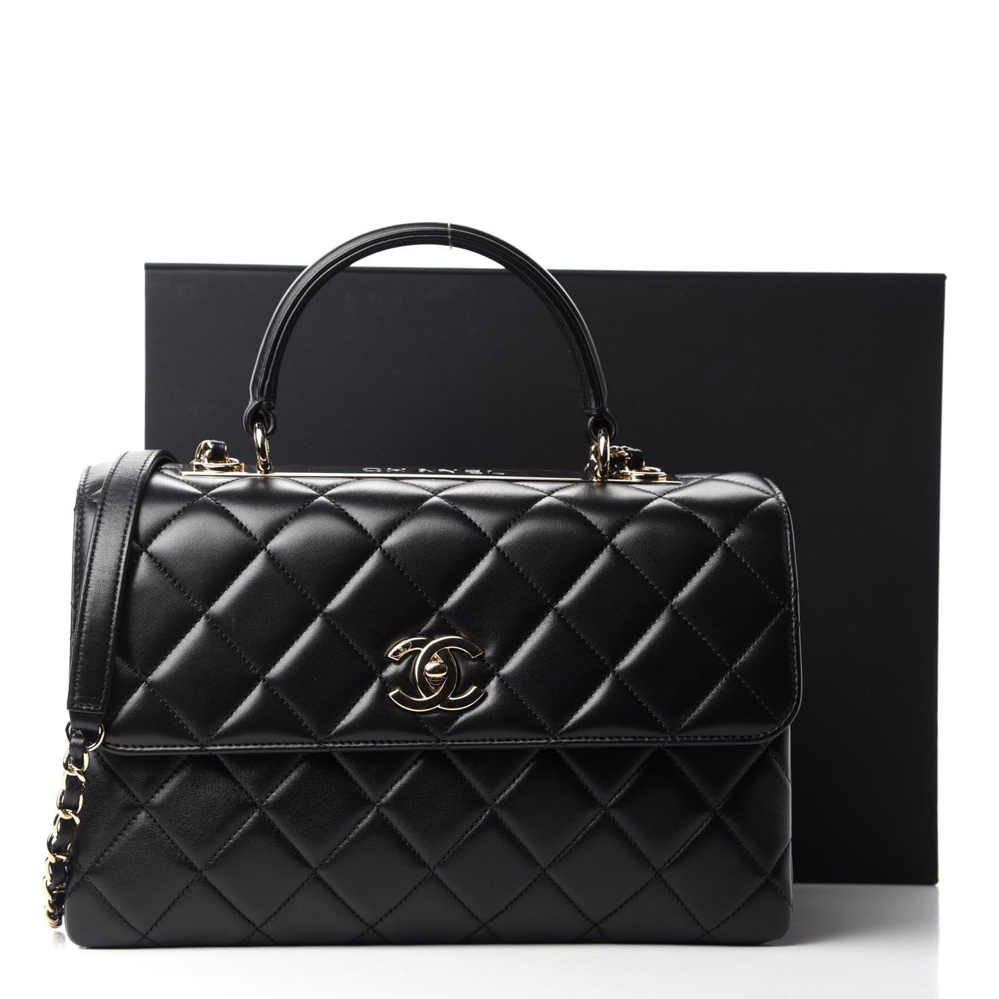 Lambskin Quilted Medium Trendy CC Flap Dual Handle Bag Black