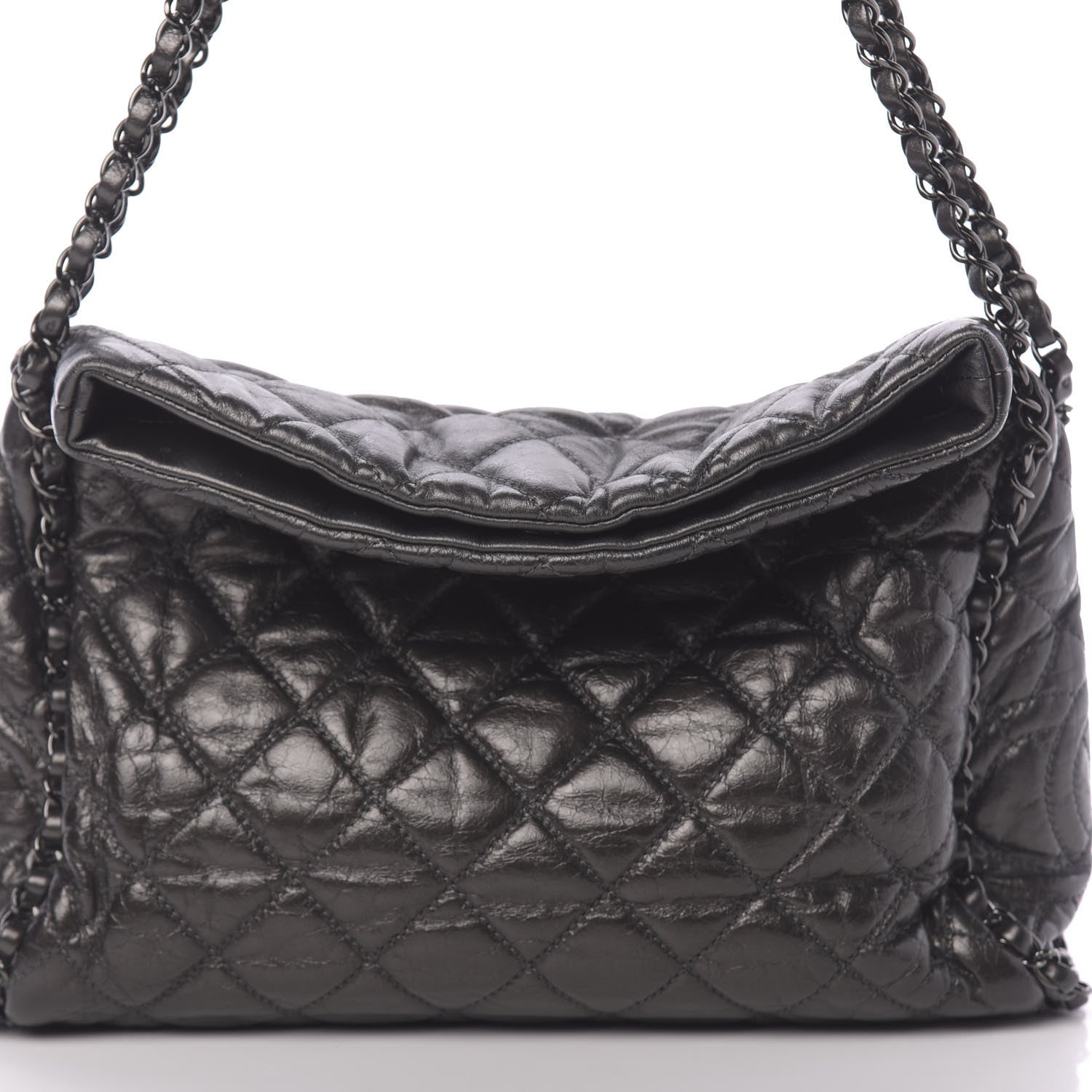 Chanel Metallic Aged Calfskin Quilted Medium Chain Me Hobo Dark Grey 8 of 10