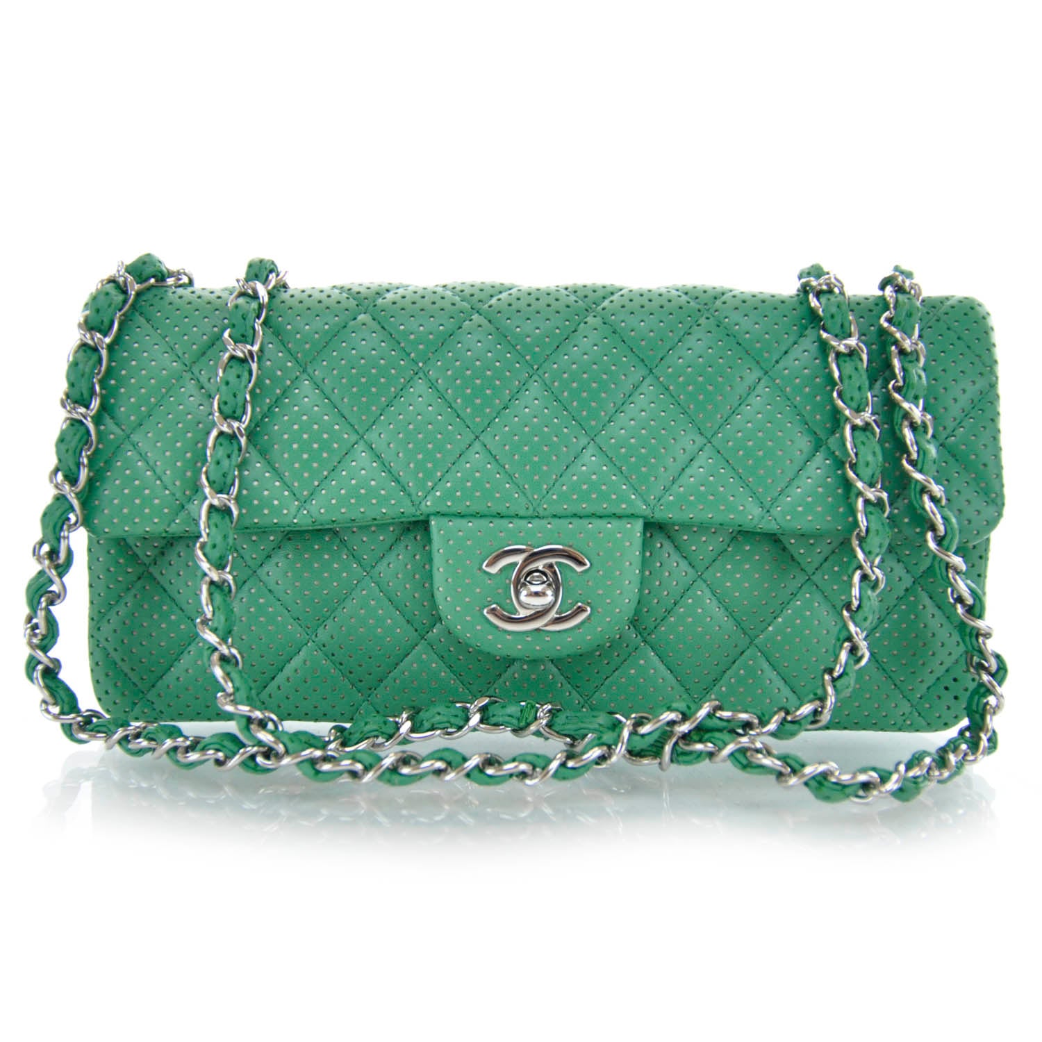Chanel Calfskin Perforated East West Flap Green 1 of 11
