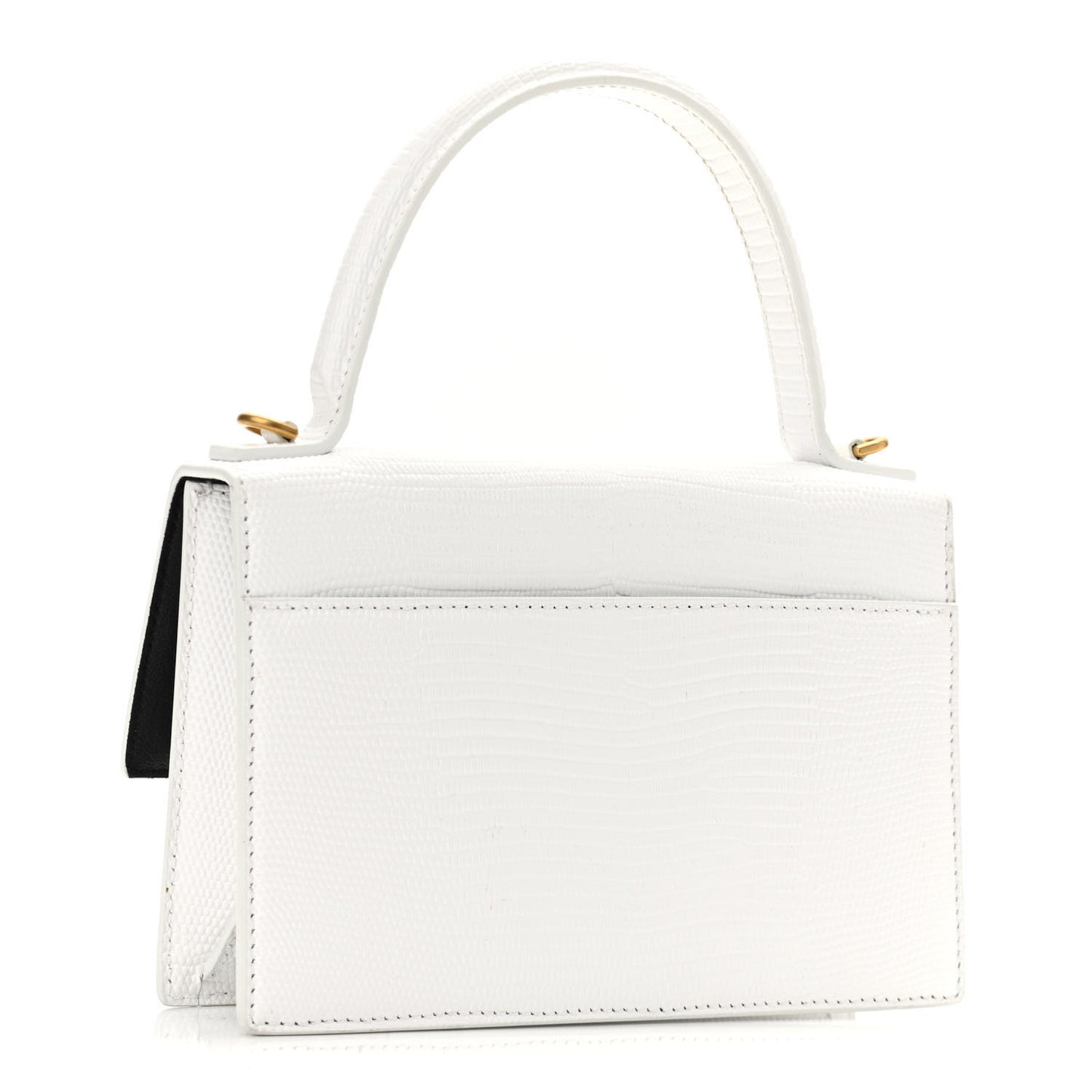 Patent Calfskin Lizard Embossed XS Sharp Top Handle Bag White