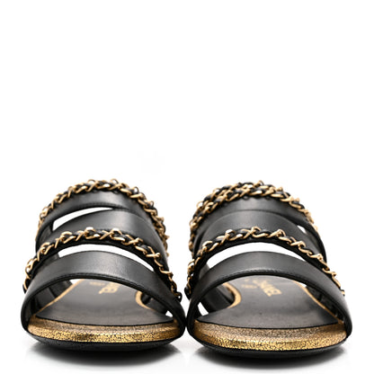 Chanel Lambskin Chain Mule Sandals 36.5 Black 2 of 8