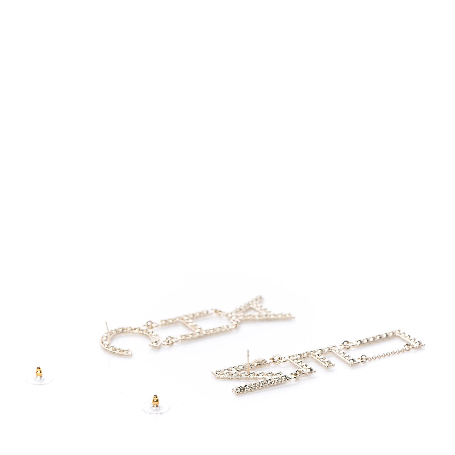 Crystal Cha-Nel Logo Drop Earrings Gold