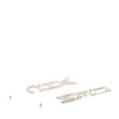 Chanel Crystal Cha-Nel Logo Drop Earrings Gold 3 of 5