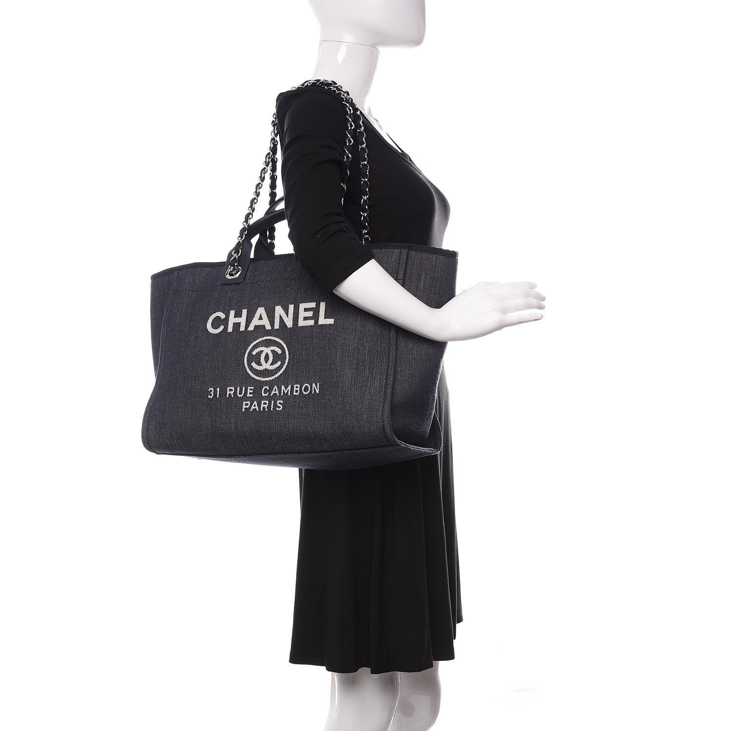Chanel Denim Medium Deauville Tote Dark Blue 2 of 10