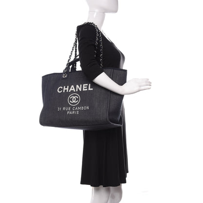 Chanel Denim Medium Deauville Tote Dark Blue 2 of 10