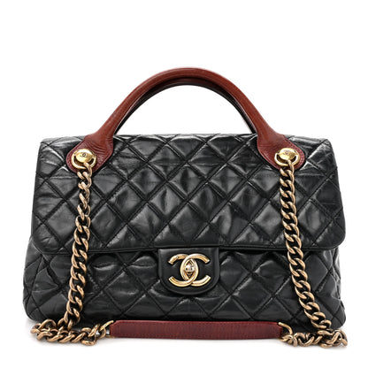 Chanel Glazed Calfskin Castle Rock Large Flap Black Burgundy 1 of 15