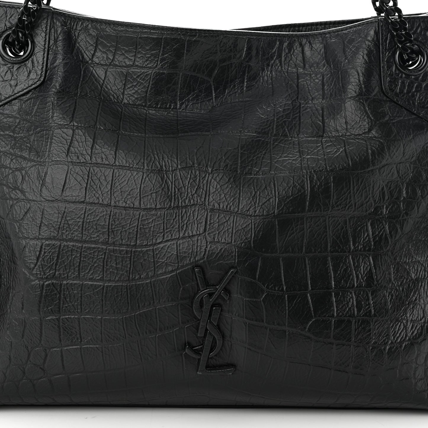 Calfskin Crocodile Embossed Monogram Medium Niki Shopping Bag Black