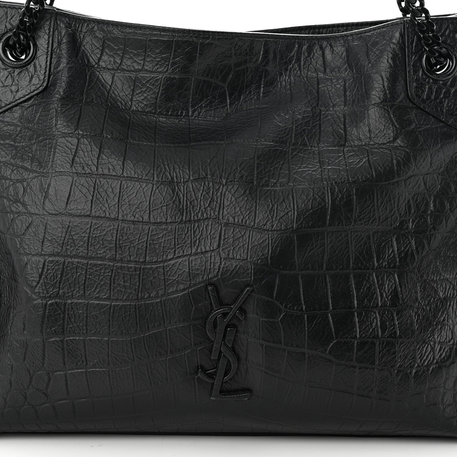 Saint Laurent Calfskin Crocodile Embossed Monogram Medium Niki Shopping Bag Black 8 of 11
