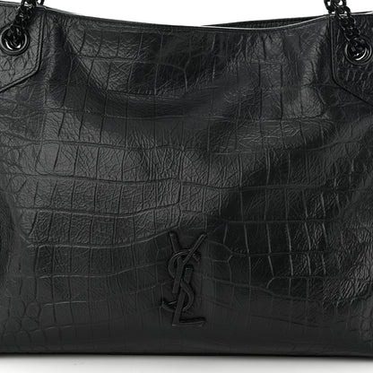 Saint Laurent Calfskin Crocodile Embossed Monogram Medium Niki Shopping Bag Black 8 of 11