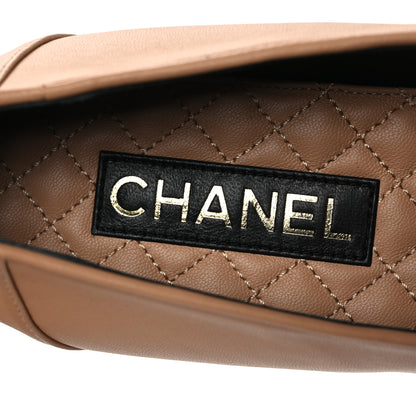 Chanel Lambskin Grosgrain Cap Toe CC Moccasin Loafers 41 Beige Black 8 of 10