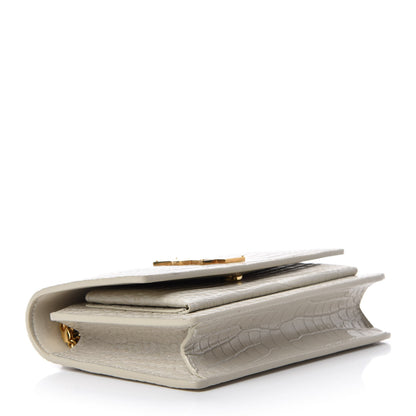 Saint Laurent Calfskin Crocodile Embossed Monogram Sunset Chain Wallet Blanc Vintage 4 of 11