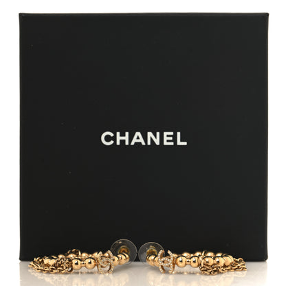Chanel Metal Crystal Bead Chain CC Hoop Earrings Gold 6 of 6