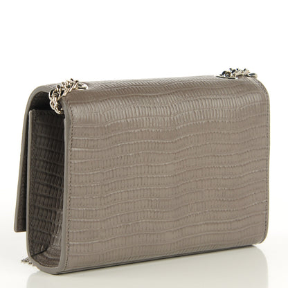 Saint Laurent Lizard Calfskin Embossed Small Classic Monogram Kate Tassel Satchel Fog 3 of 7