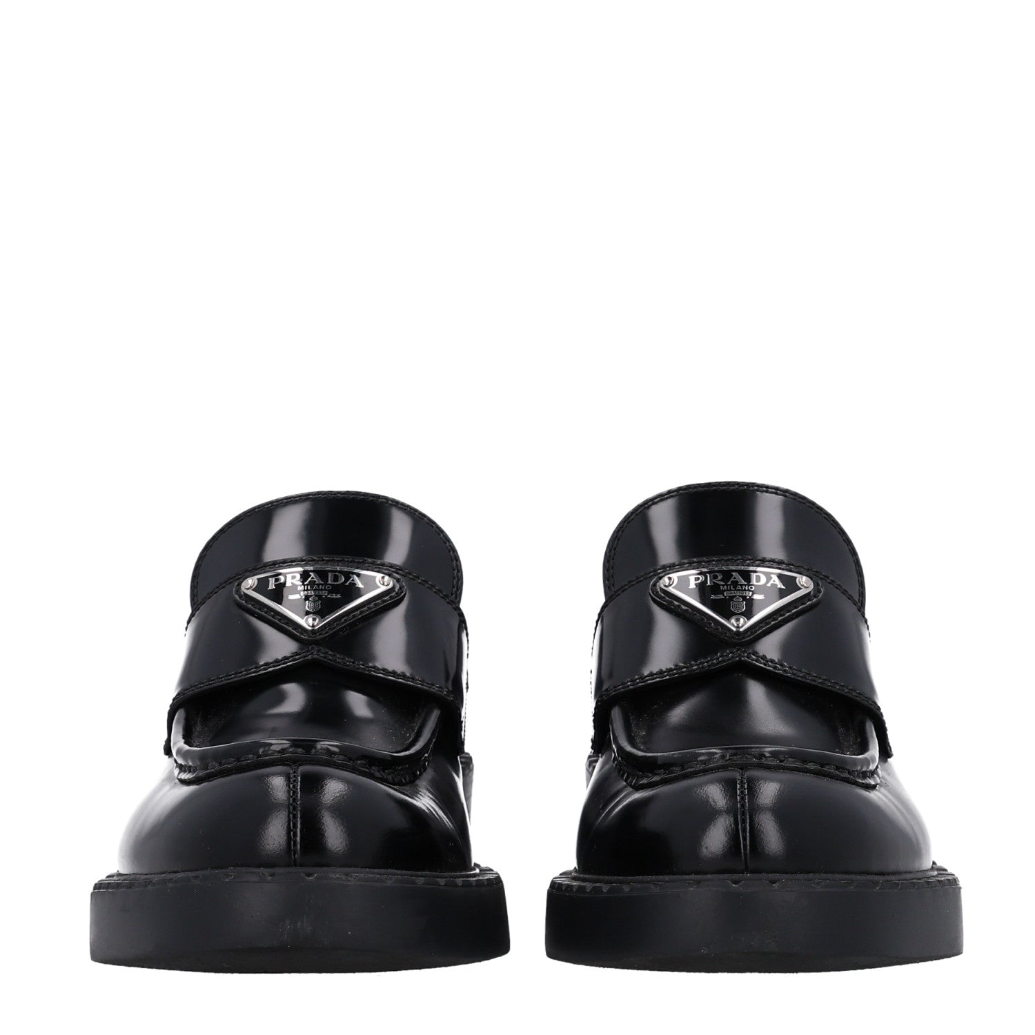 Prada Spazzolato Metal Triangle Logo 50mm Loafers 36 Black 3 of 11