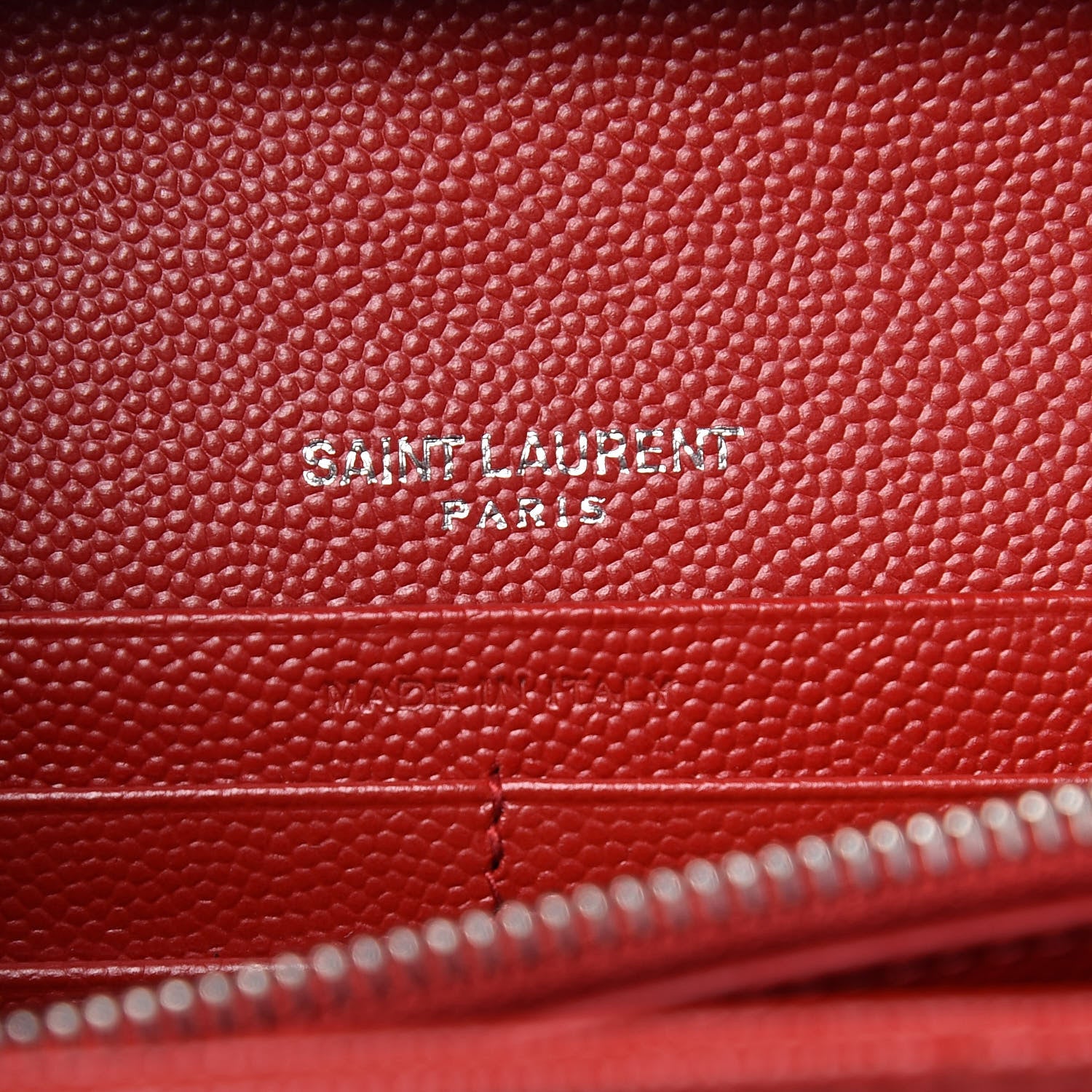 Saint Laurent Grain De Poudre Matelasse Chevron Monogram Chain Wallet New Red 6 of 9