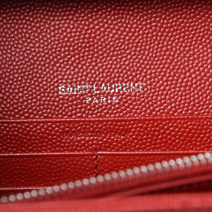Saint Laurent Grain De Poudre Matelasse Chevron Monogram Chain Wallet New Red 6 of 9