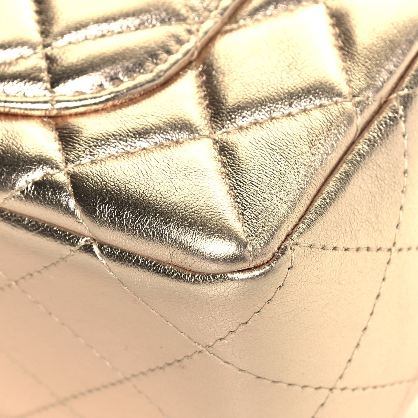 Metallic Lambskin Quilted Mini Rectangular Flap Gold Black