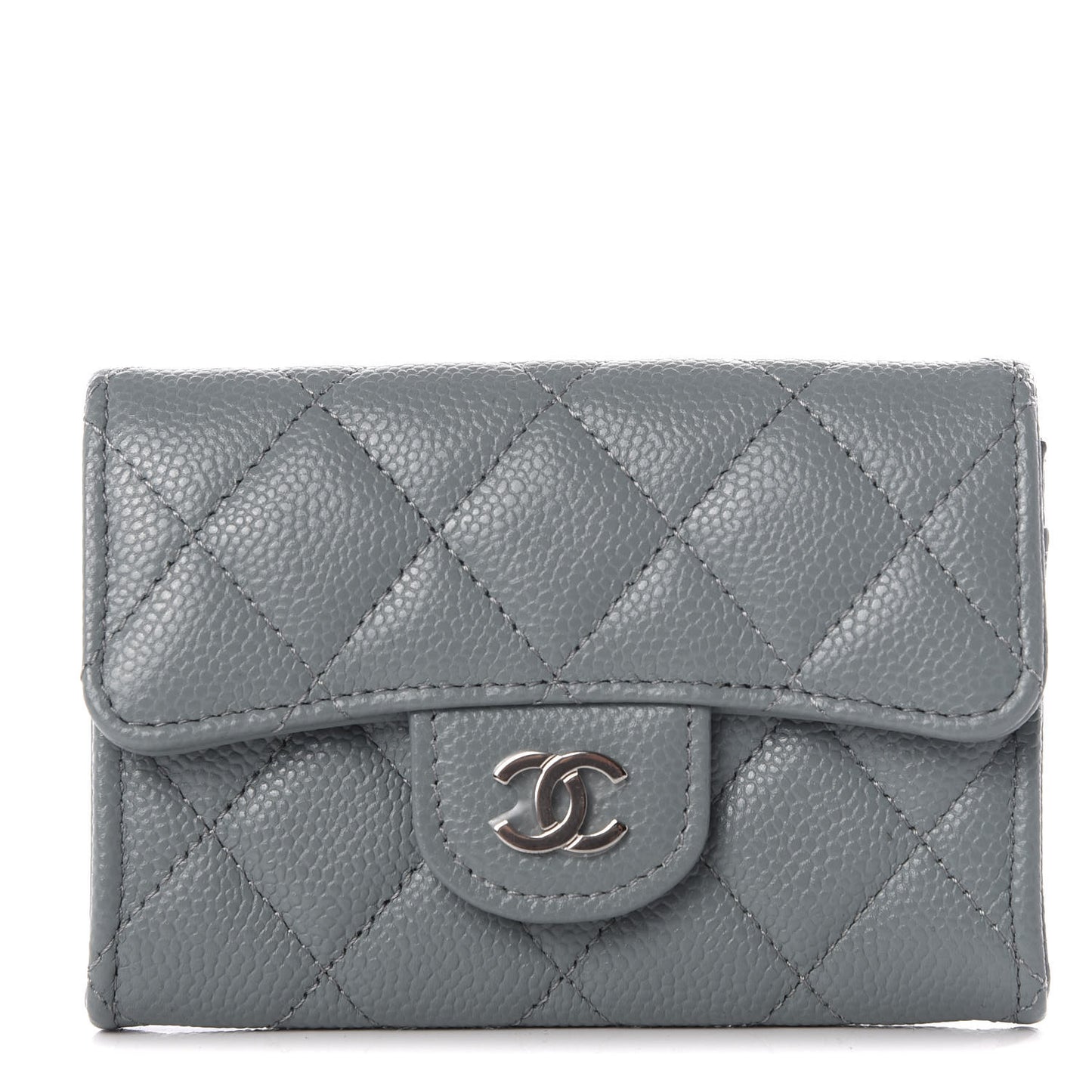 Caviar Quilted Flap Card Holder Wallet Dark Grey