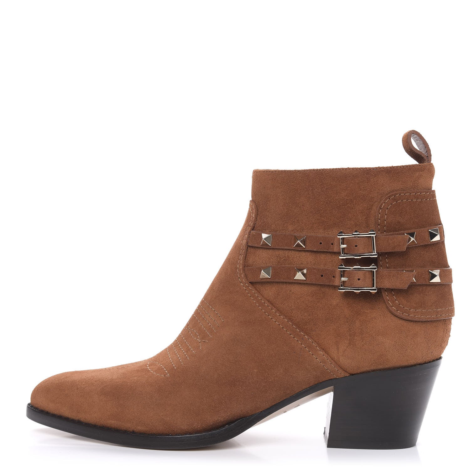 Valentino Garavani Suede Rockstud Double Buckle 50mm Cowboy Ankle Boots 41 Selleria 1 of 10