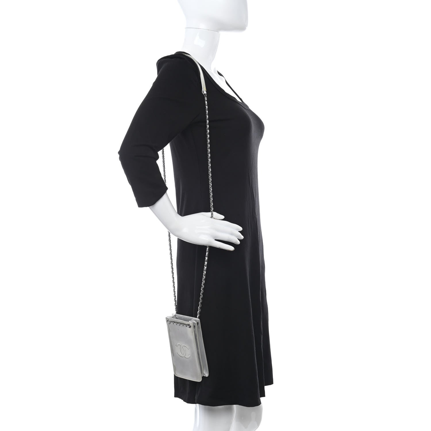 Chanel Metallic Patent Crossbody CC Phone Holder Silver 2 of 12