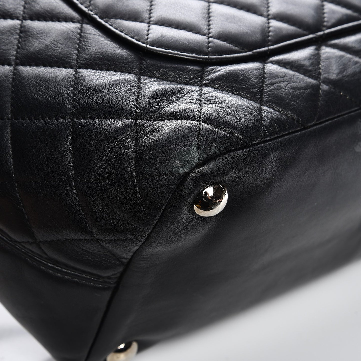 Calfskin Quilted Large Cambon Tote Black White
