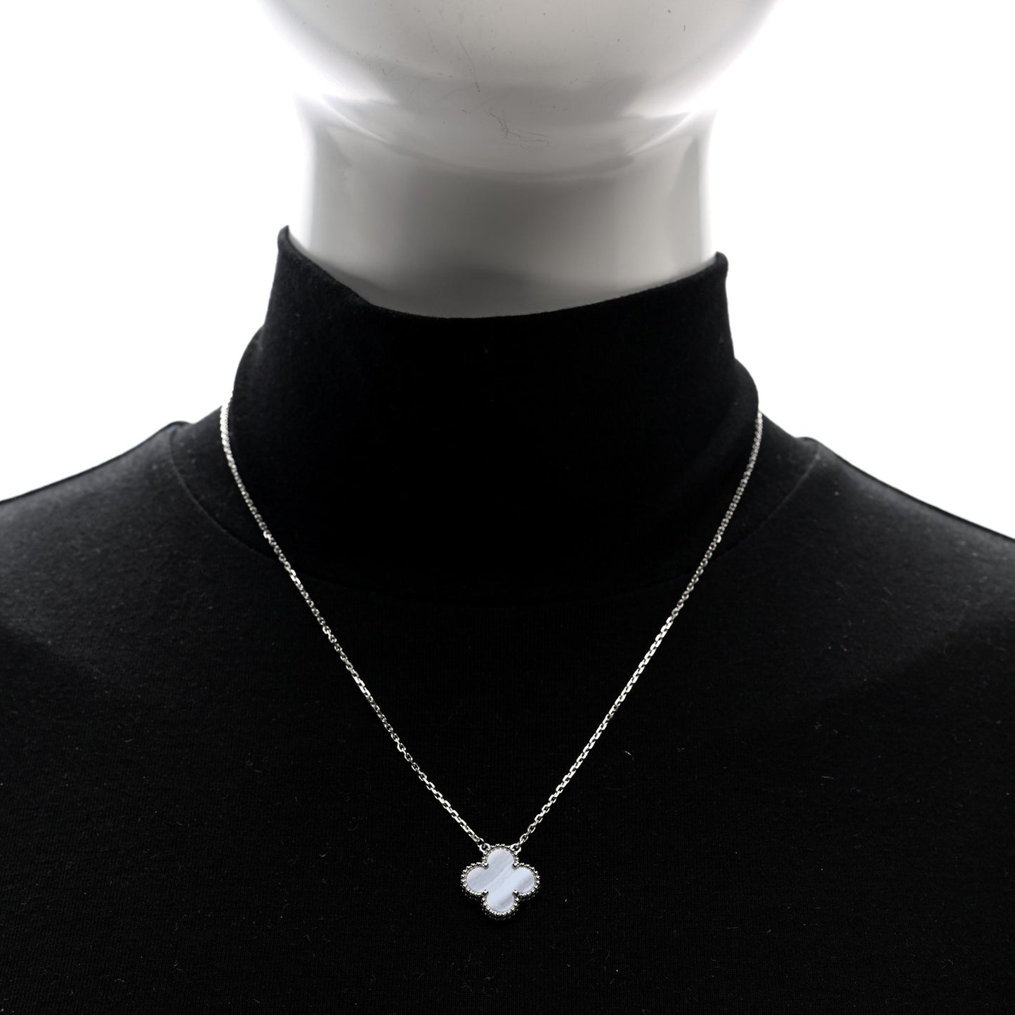 18k White Gold Chalcedony Vintage Alhambra Pendant Necklace