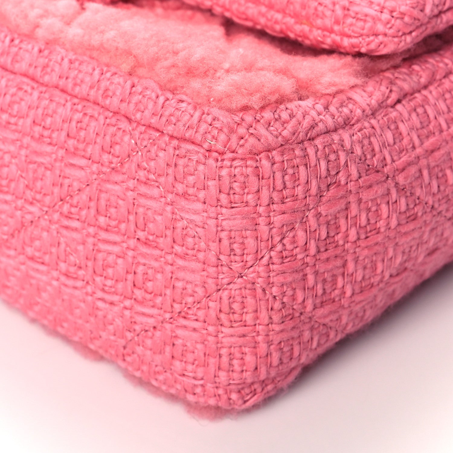 Chanel Shearling Sheepskin Tweed Quilted Single Flap Pink 10 of 11