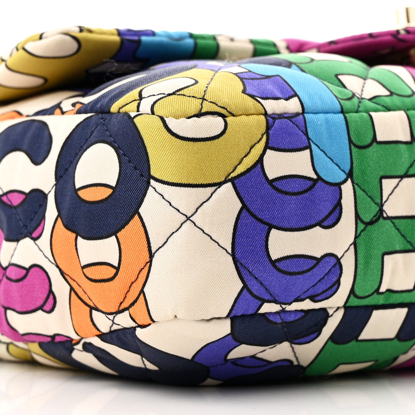 Printed Fabric Quilted Logo Single Flap Bag Multicolor