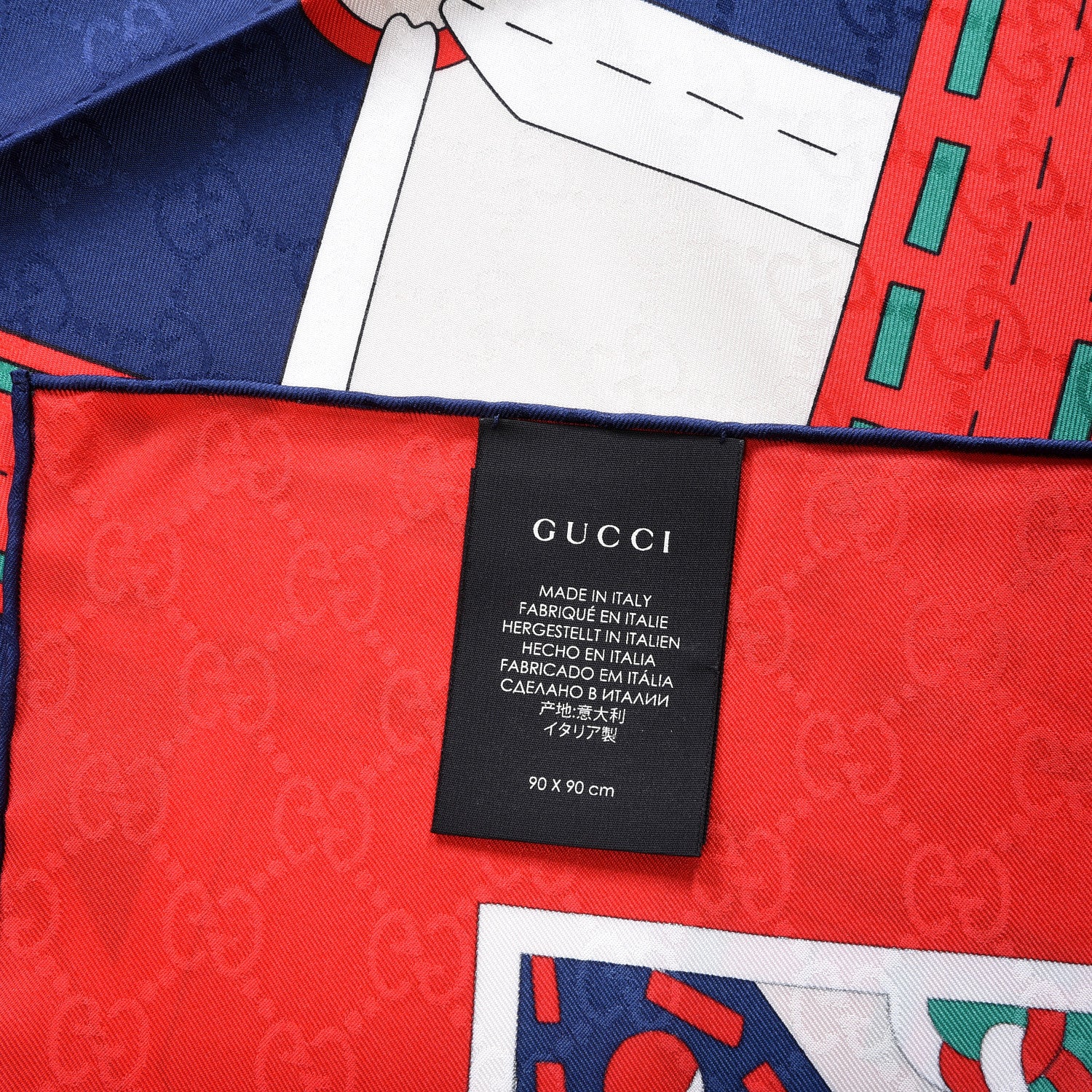 Gucci Silk Chain Argyle Square Scarf Emerald Red 3 of 4