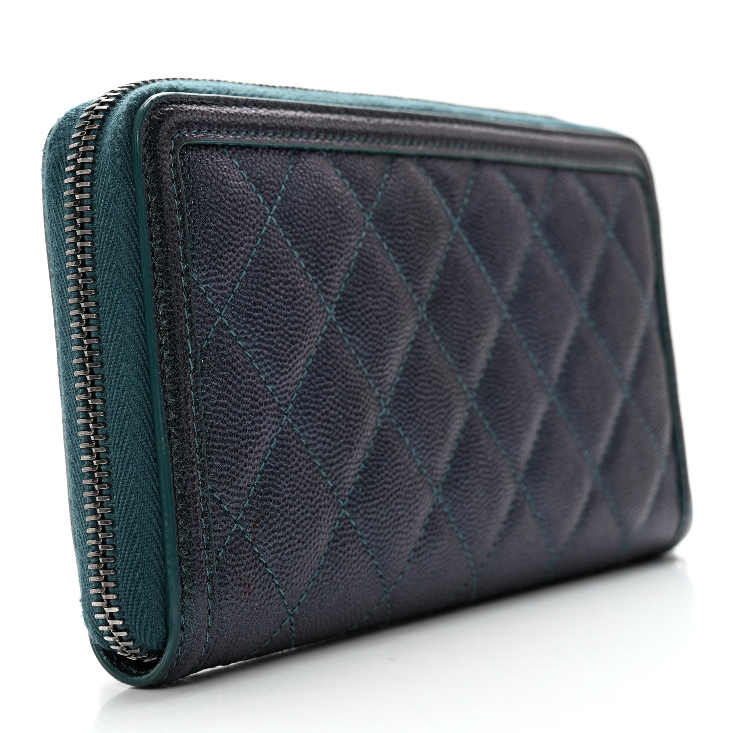 Chanel Iridescent Caviar Quilted Medium Filigree Zip Around Wallet Dark Turquoise 2 of 10