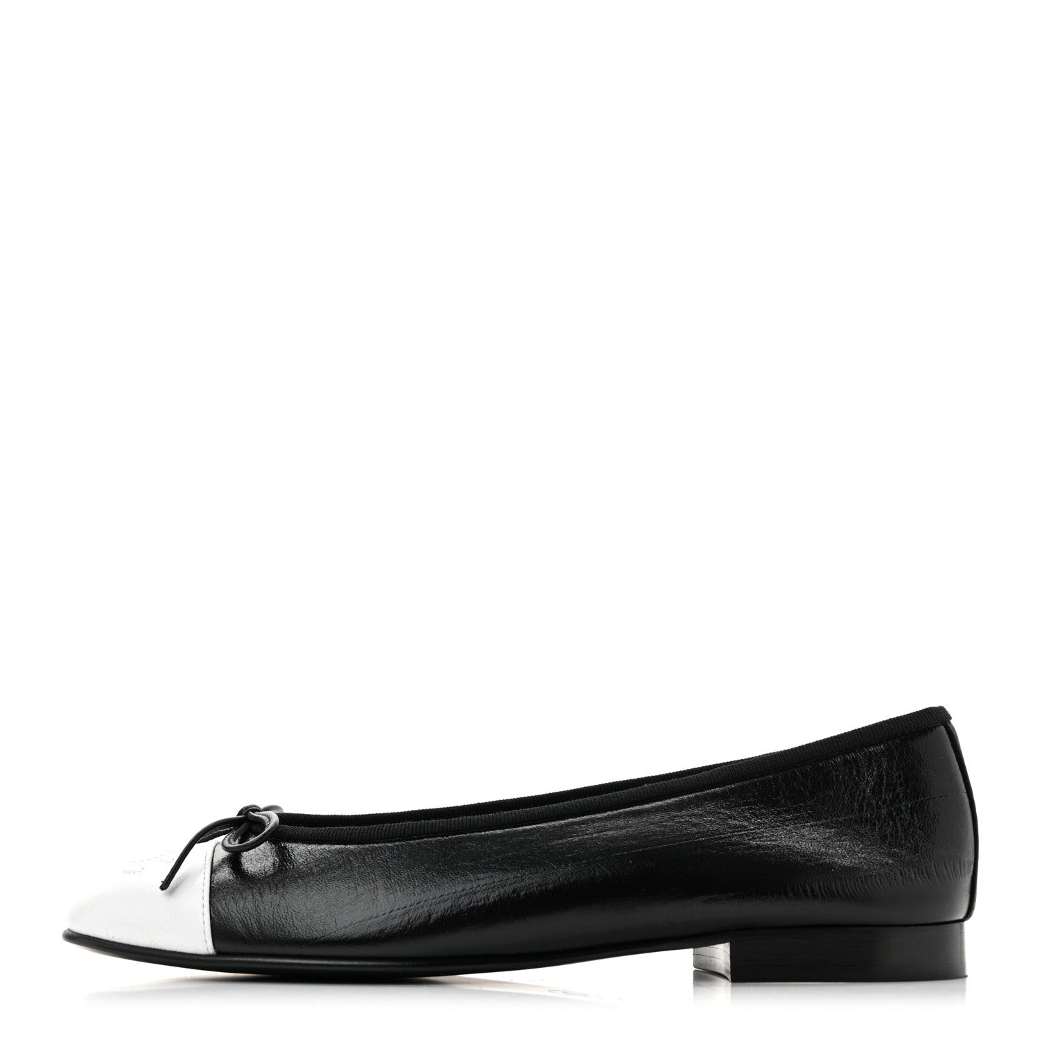 Chanel Crumpled Shiny Lambskin Cap Toe CC Ballerina Flats 36.5 Black White 1 of 10