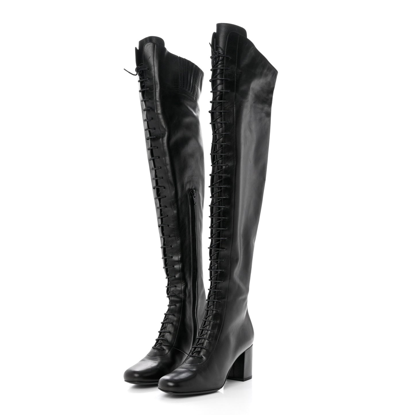 Calfskin Babies 70 Lace-Up Boots 36.5 Black