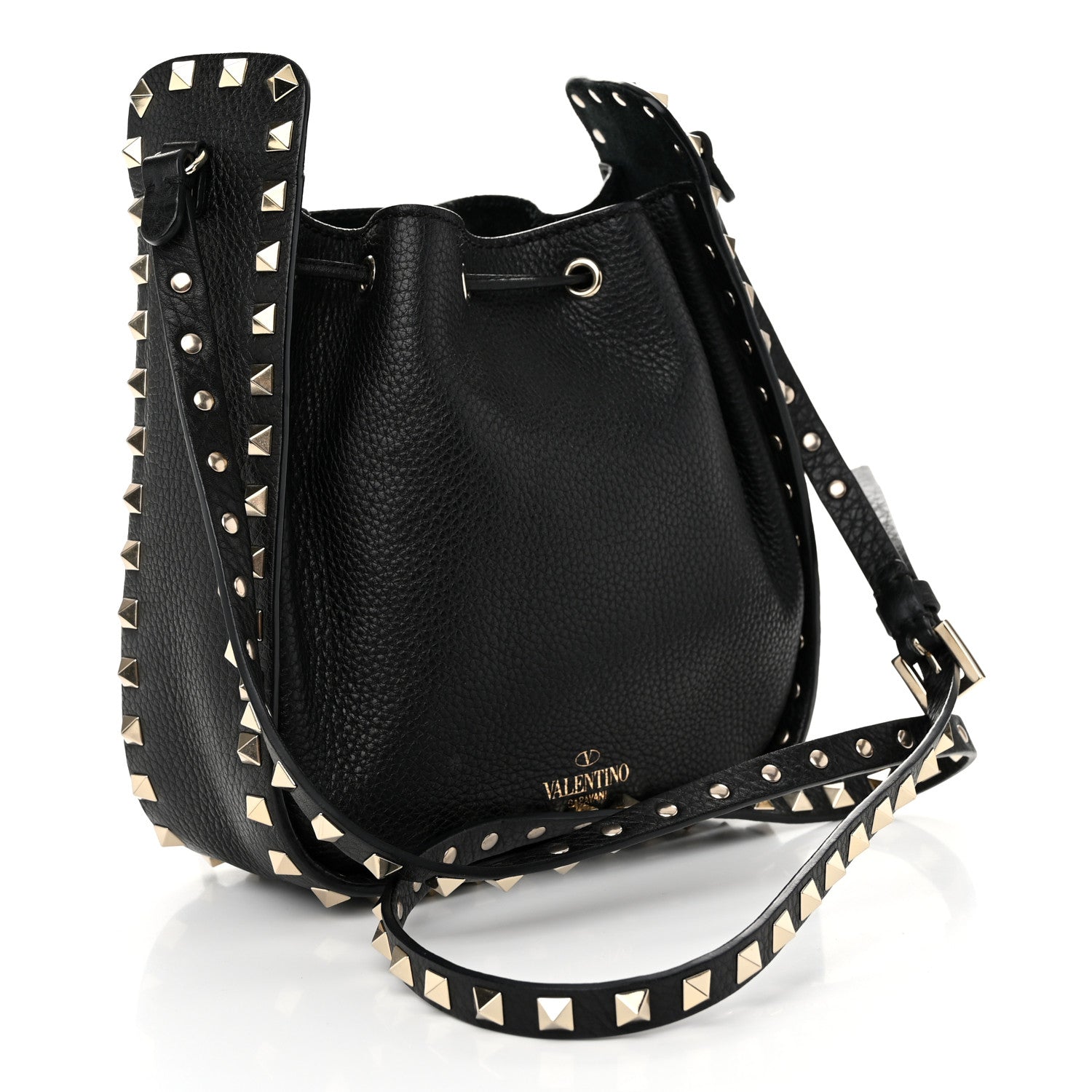 Valentino Garavani Grained Calfskin Rockstud Bucket Bag Black 3 of 9