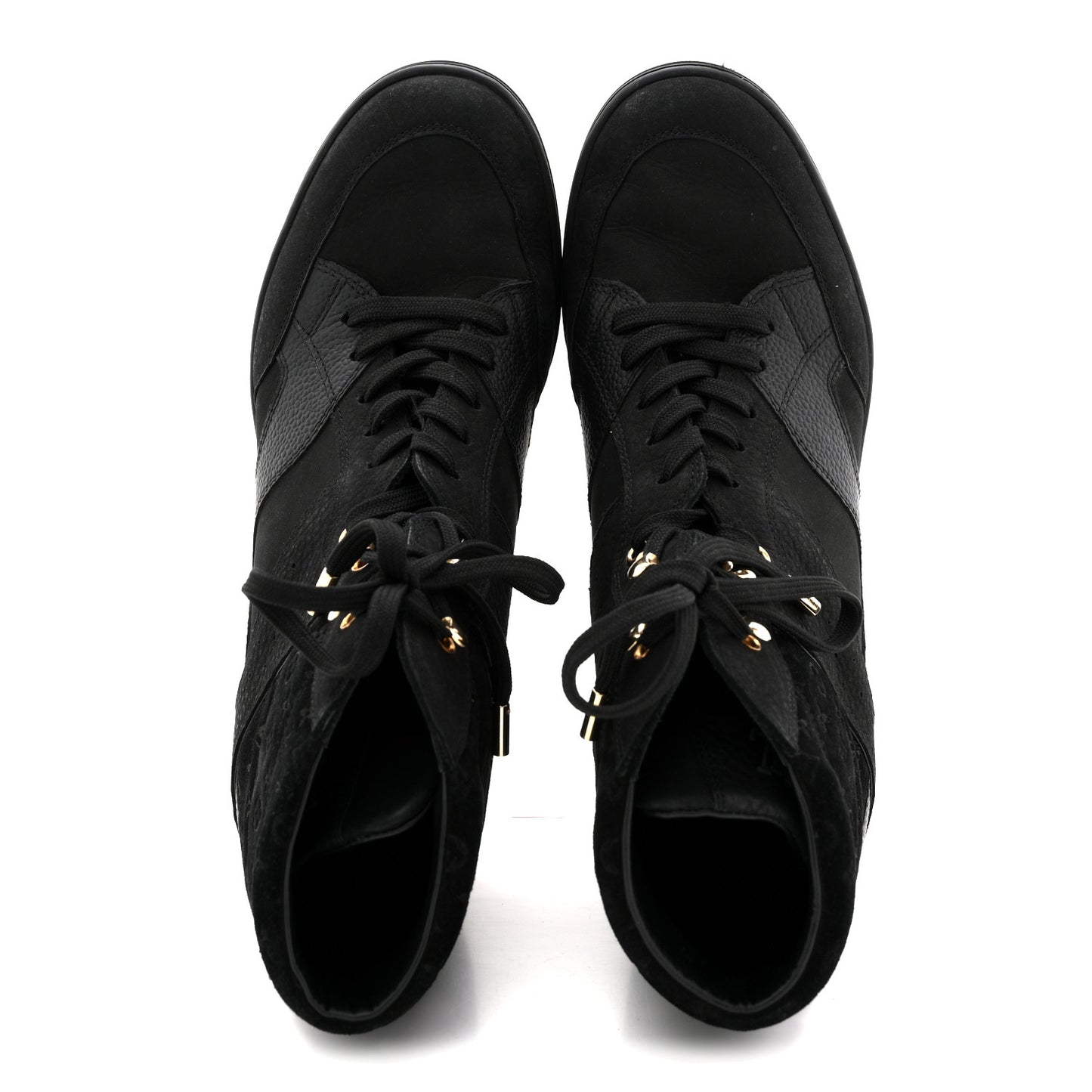 Calfskin Suede Monogram Cliff Top Wedge Sneakers 40 Black
